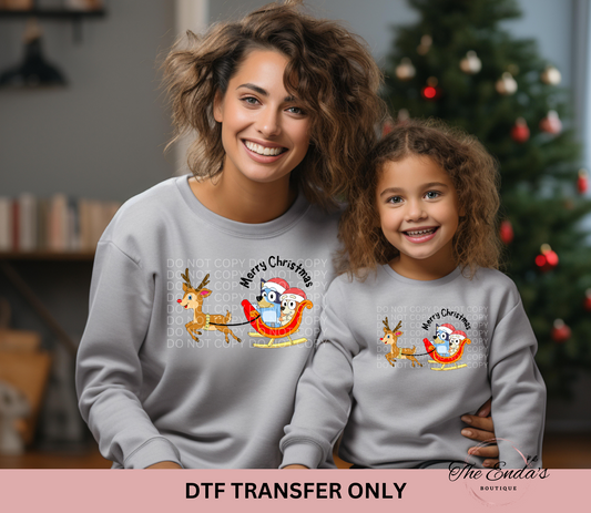 Merry Christmas Bluey DTF Transfer **AVAILABLE IN MULTIPLE SIZES**