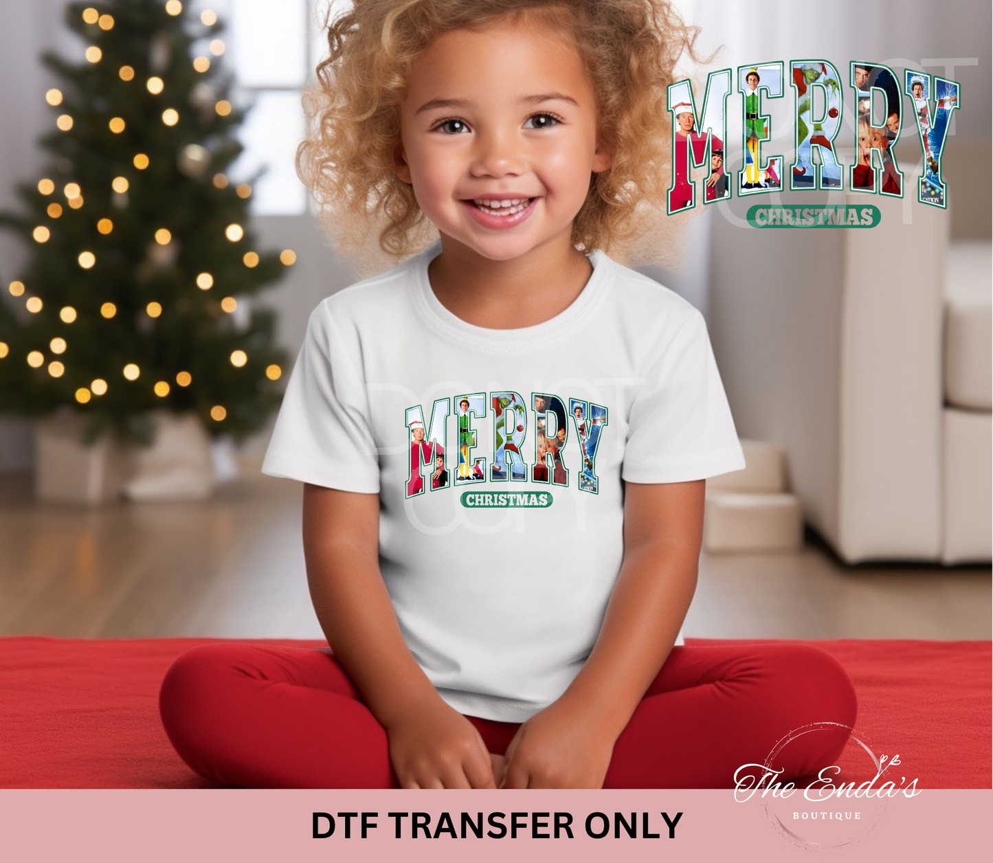 Christmas Movie Merry DTF Transfer **AVAILABLE IN THREE DIFFERENT COLORS**