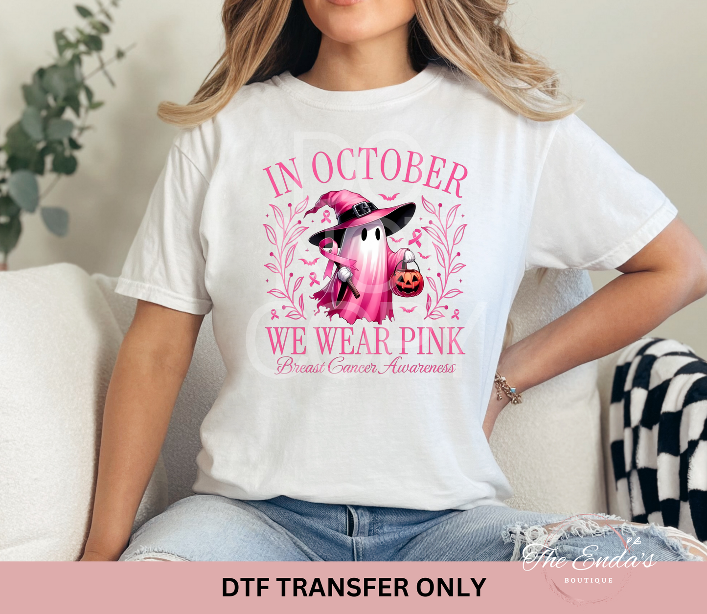 In October We Wear Pink Ghost DTF Transfer