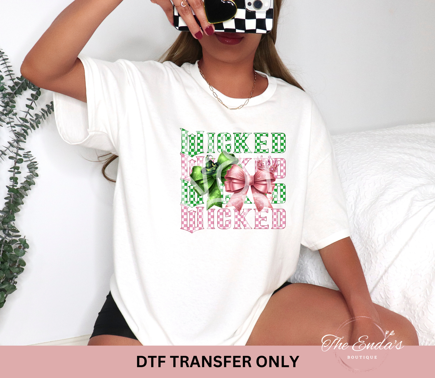 Checkered Wicked With Bows DTF Transfer