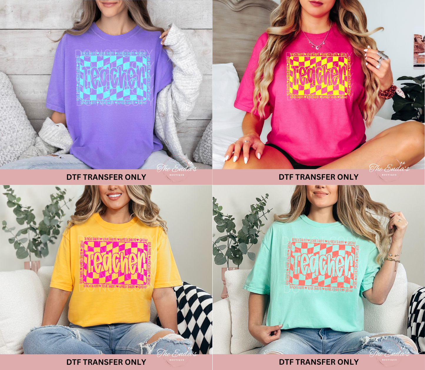 Checkered Teacher DTF Transfer *AVAILABLE IN MULTIPLE COLORS