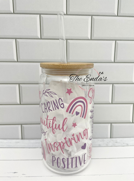 Positive Words (Pink & Purple) Glass Cup