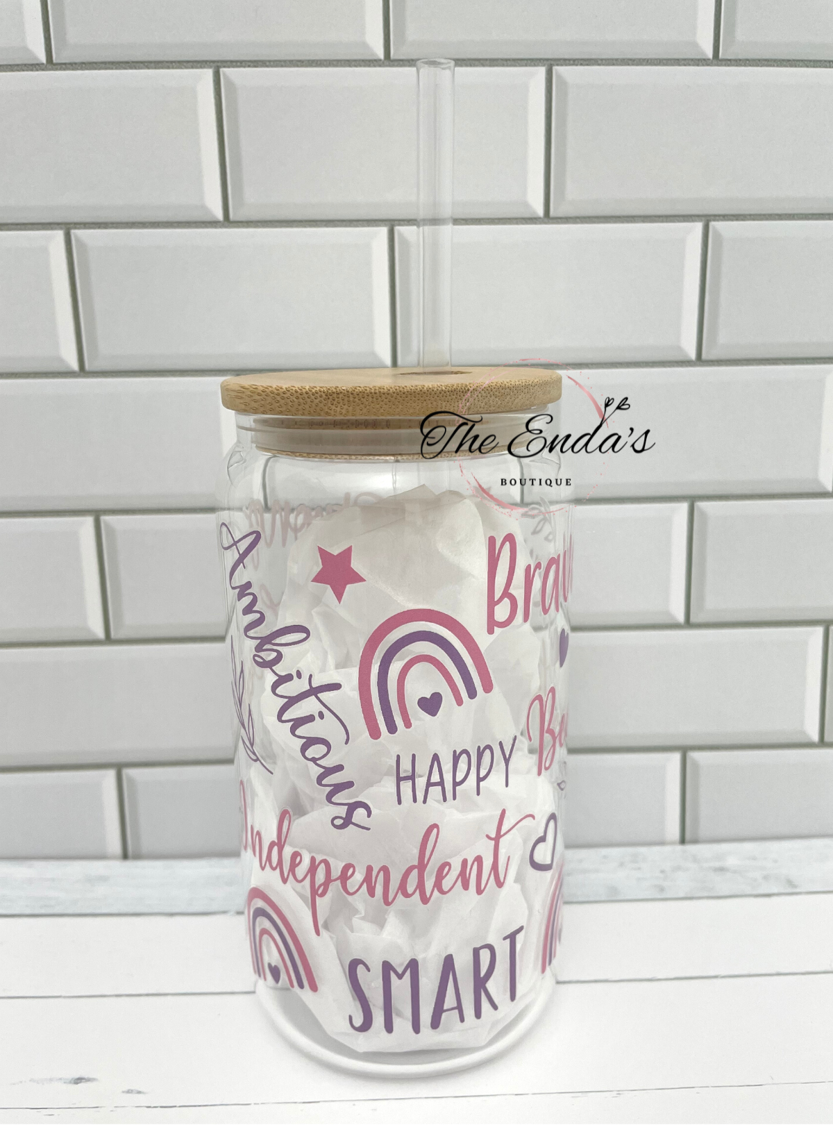 Positive Words (Pink & Purple) Glass Cup