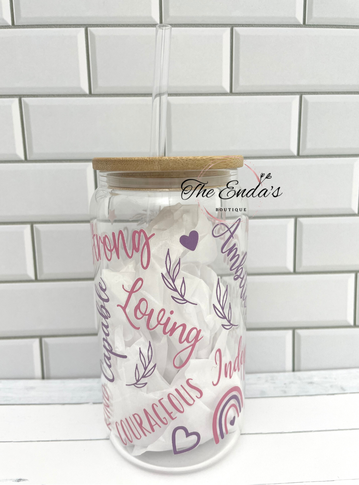 Positive Words (Pink & Purple) Glass Cup