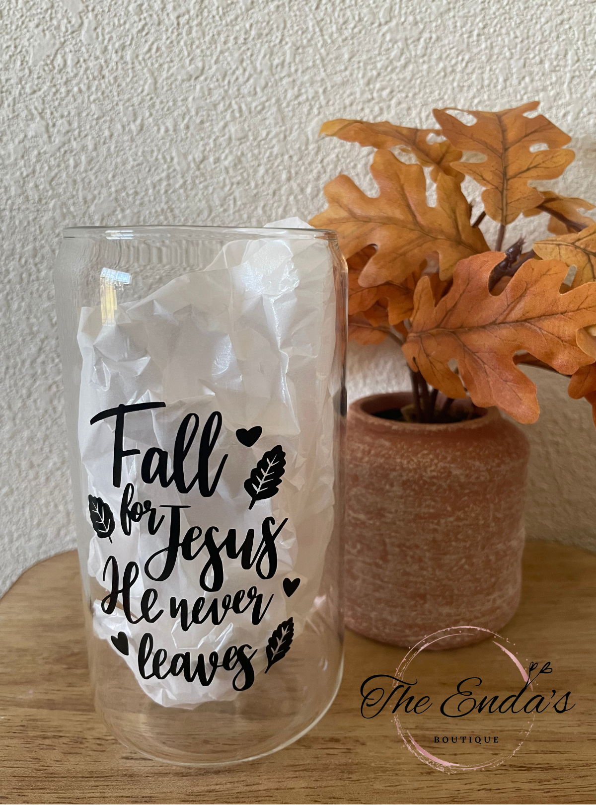 Fall For Jesus He Never Leaves Glass Cup